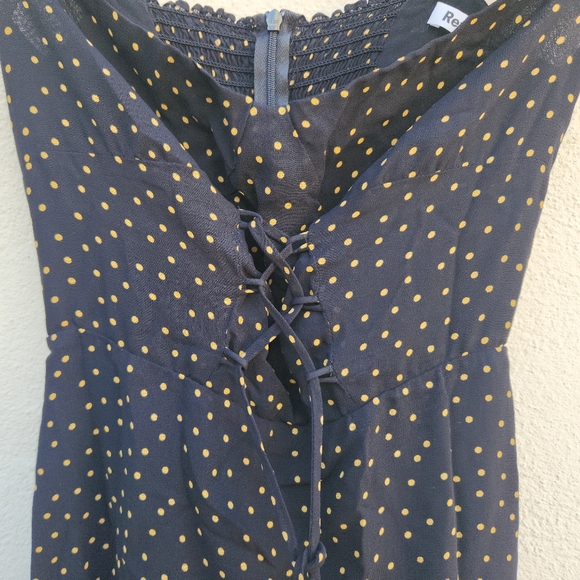 REFORMATION Jess Polka Dot Lace Front Mini Dress in Monti - Picture 3 of 10